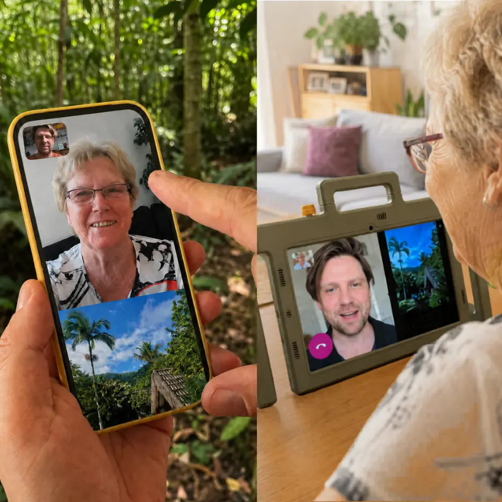 Digitales Fotoalbum und Videotelefonie auf einem Tablet